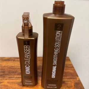 Partially used Brazilian blowout solution and ionic cleanser